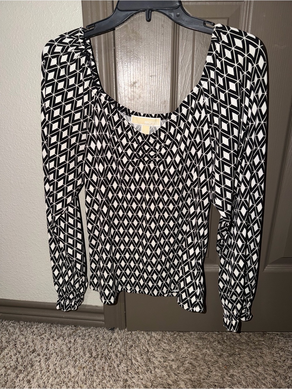 Michael Kors Black & White Geometric Long Sleeve Top